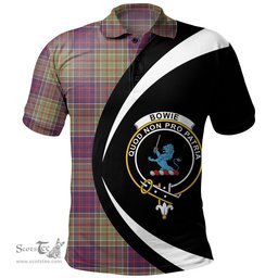 ScotsTee Shop Scottish Bowie Weathered Clan Crest Personalized Tartan Polo Shirt Circle Style Back Shirt with Your Text