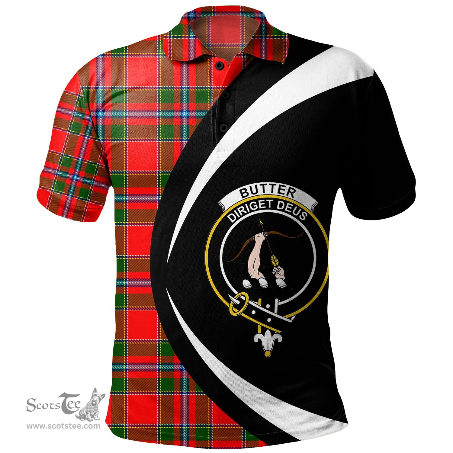 ScotsTee Shop Scottish Butter Clan Crest Personalized Tartan Polo Shirt Circle Style Back Shirt with Your Text