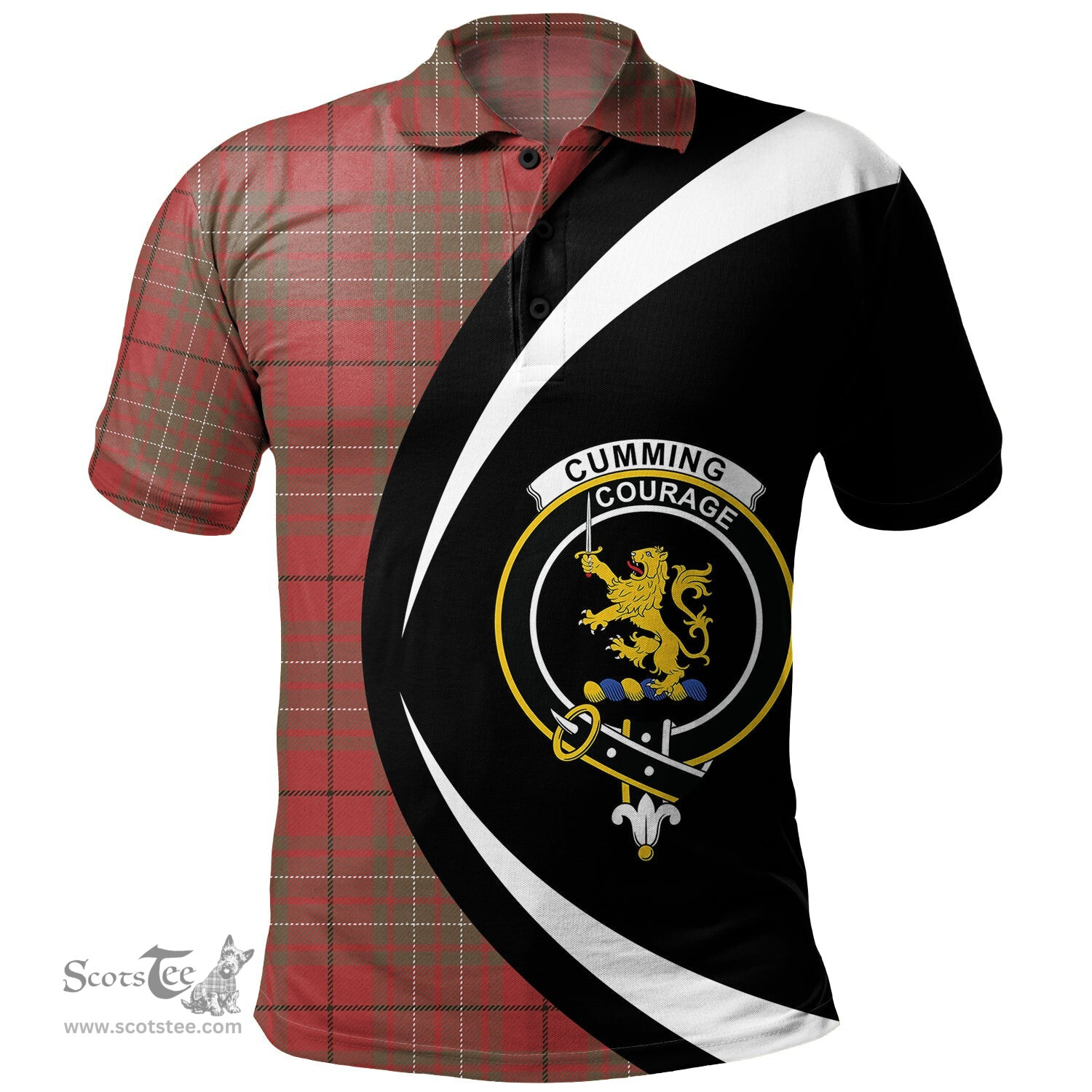 ScotsTee Shop Scottish Cumming Weathered Clan Crest Personalized Tartan Polo Shirt Circle Style Back Shirt with Your Text