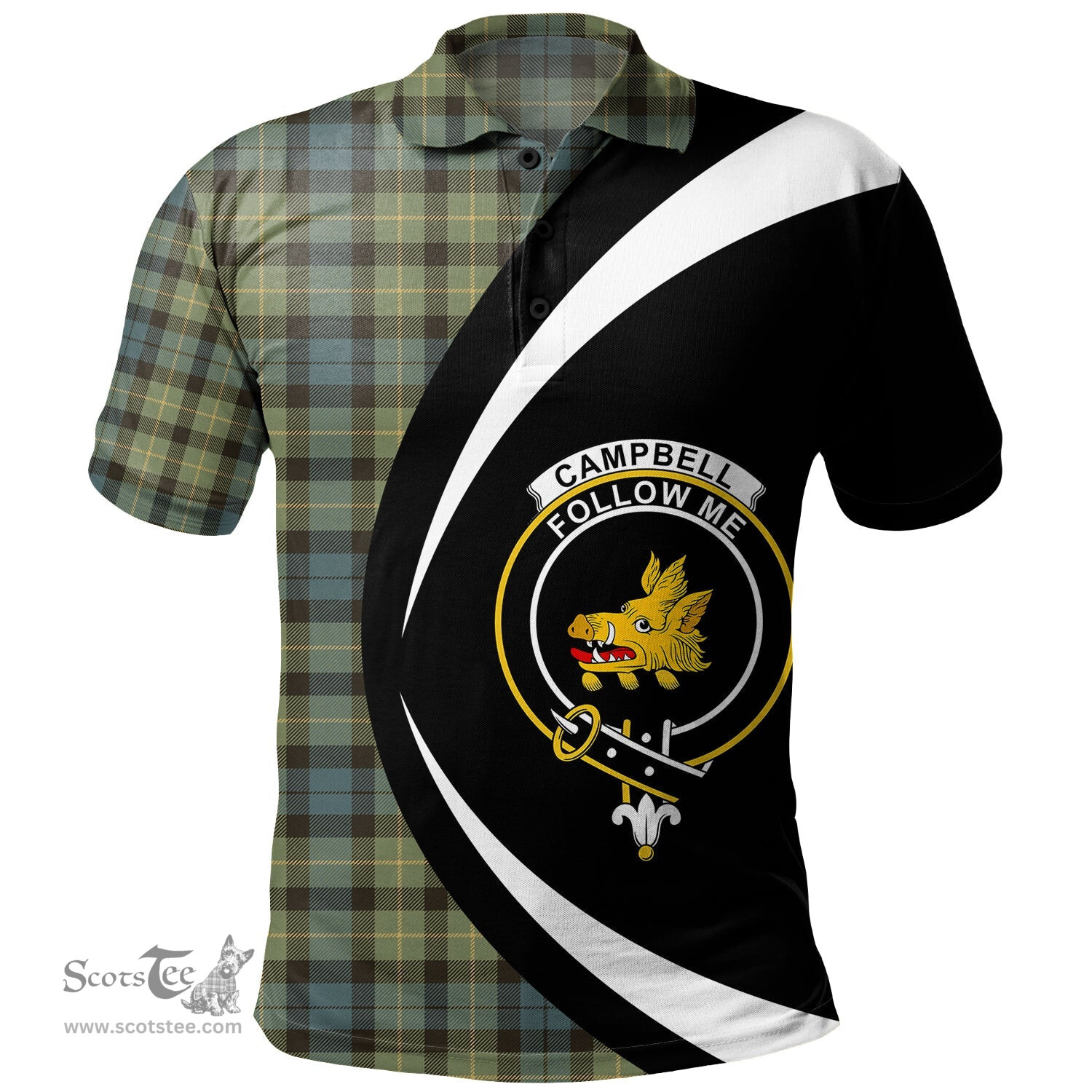 ScotsTee Shop Scottish Campbell of Breadalbane 1819 Weathered 2 Clan Crest Personalized Tartan Polo Shirt Circle Style Back Shirt with Your Text
