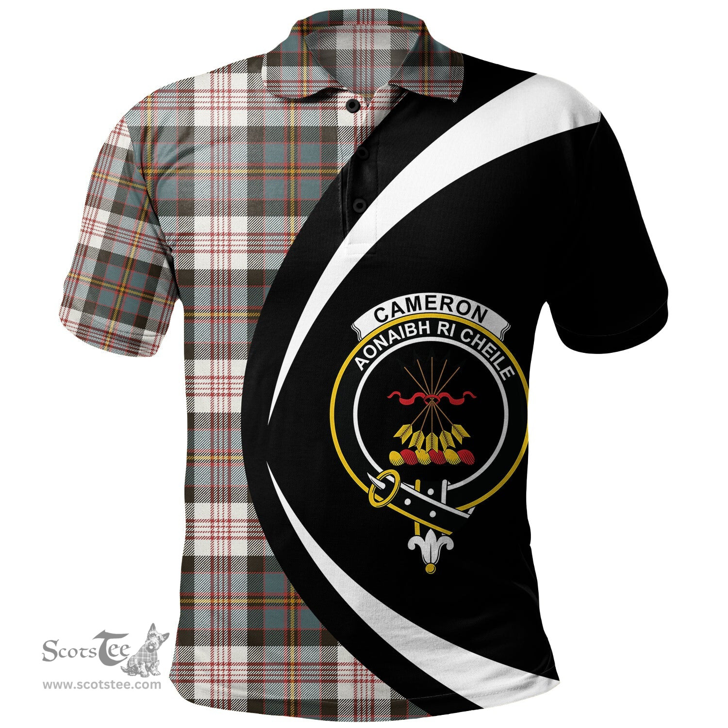 ScotsTee Shop Scottish Cameron of Erracht Dress Weathered 2 Clan Crest Personalized Tartan Polo Shirt Circle Style Back Shirt with Your Text