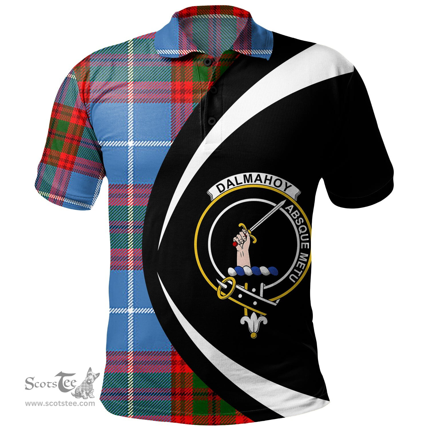 ScotsTee Shop Scottish Dalmahoy Clan Crest Personalized Tartan Polo Shirt Circle Style Back Shirt with Your Text