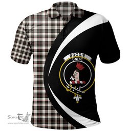 ScotsTee Shop Scottish Brodie Black & White Clan Crest Personalized Tartan Polo Shirt Circle Style Back Shirt with Your Text