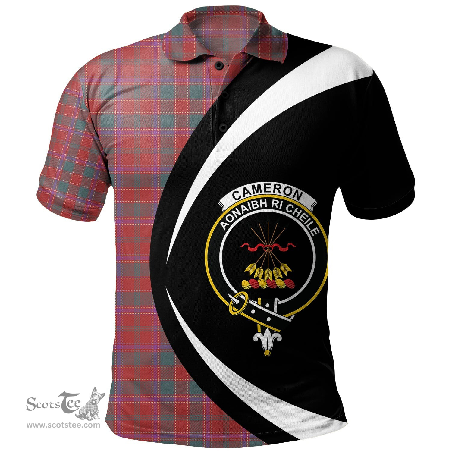 ScotsTee Shop Scottish Cameron of Lochiel #2 (Munro #2) Weathered Clan Crest Personalized Tartan Polo Shirt Circle Style Back Shirt with Your Text