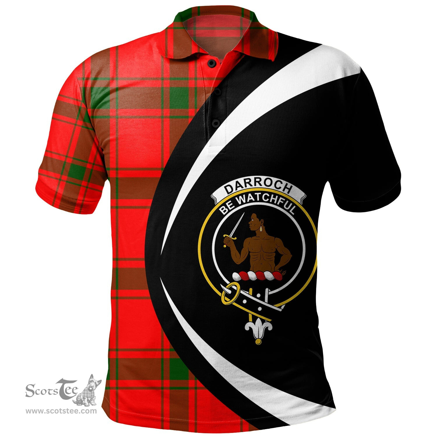 ScotsTee Shop Scottish Darroch Clan Crest Personalized Tartan Polo Shirt Circle Style Back Shirt with Your Text