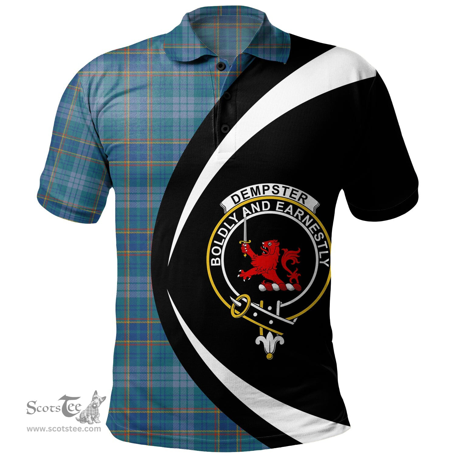 ScotsTee Shop Scottish Dempster Ancient Clan Crest Personalized Tartan Polo Shirt Circle Style Back Shirt with Your Text