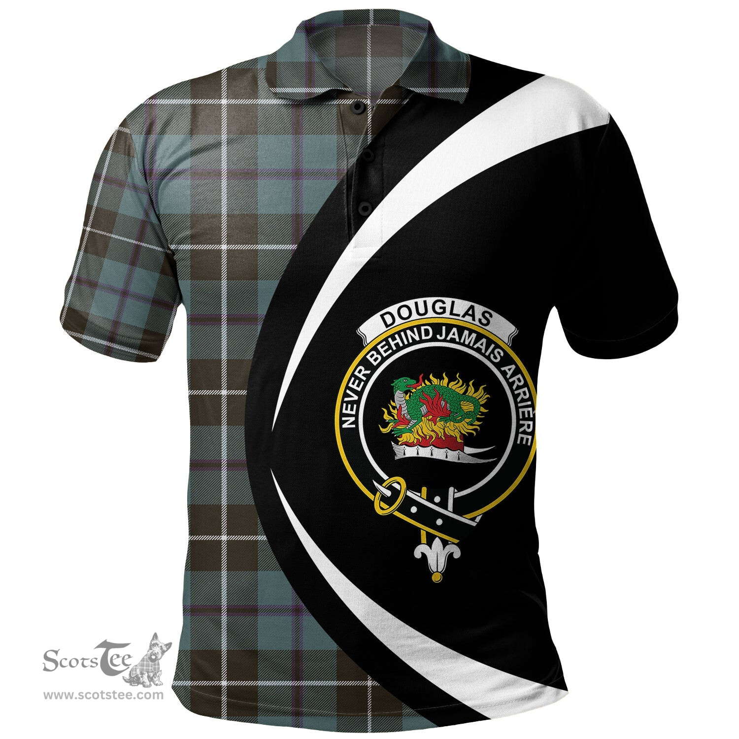 ScotsTee Shop Scottish Douglas Weathered Clan Crest Personalized Tartan Polo Shirt Circle Style Back Shirt with Your Text