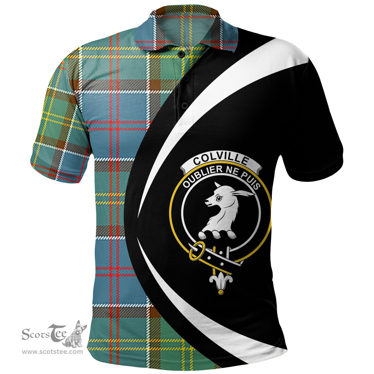 ScotsTee Shop Scottish Colville District Clan Crest Personalized Tartan Polo Shirt Circle Style Back Shirt with Your Text