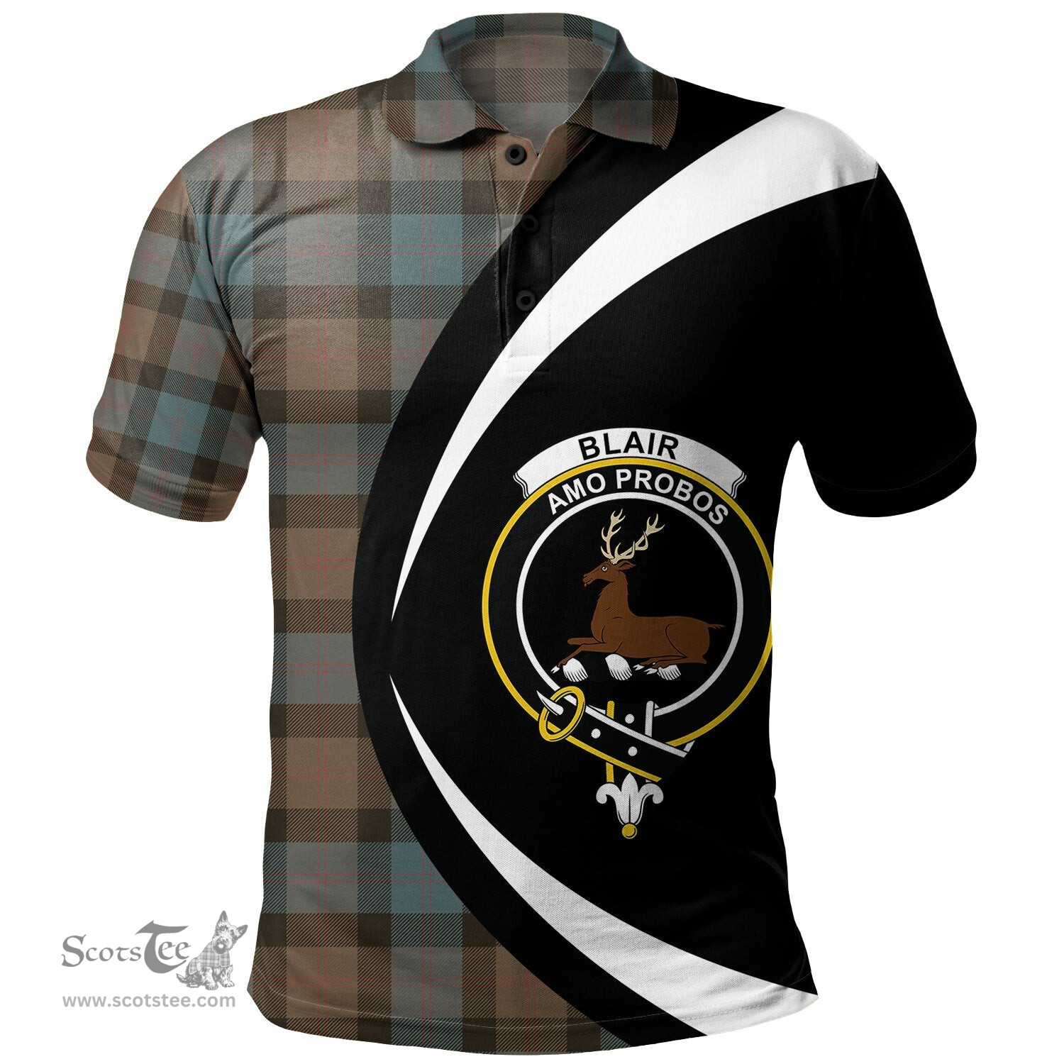 ScotsTee Shop Scottish Blair Weathered Clan Crest Personalized Tartan Polo Shirt Circle Style Back Shirt with Your Text
