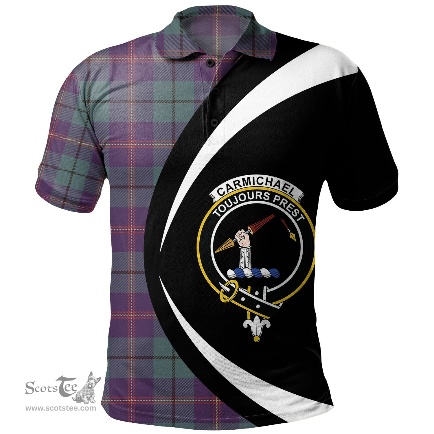 ScotsTee Shop Scottish Carmichael Weathered 2 Clan Crest Personalized Tartan Polo Shirt Circle Style Back Shirt with Your Text
