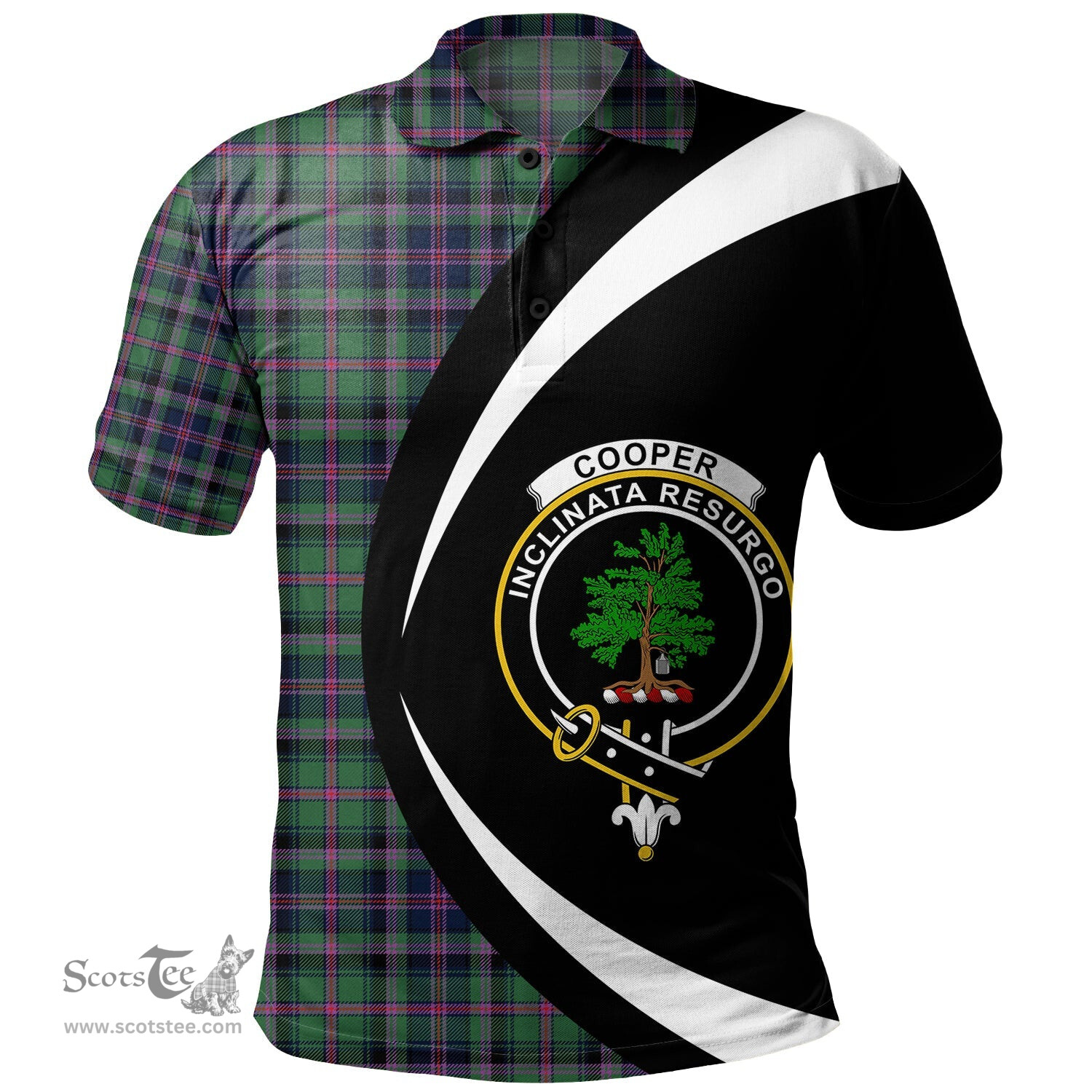 ScotsTee Shop Scottish Cooper Modern Clan Crest Personalized Tartan Polo Shirt Circle Style Back Shirt with Your Text