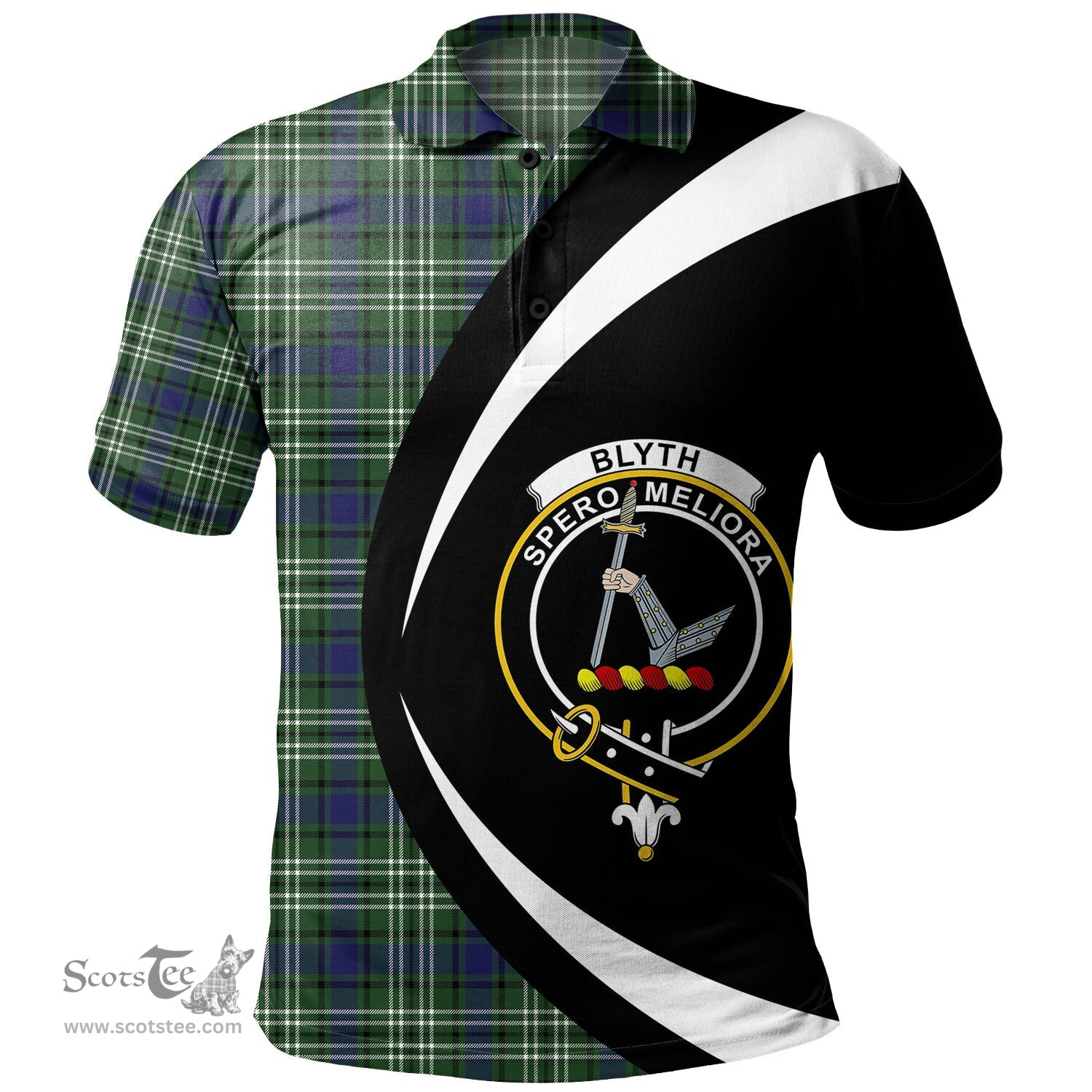 ScotsTee Shop Scottish Blyth Clan Crest Personalized Tartan Polo Shirt Circle Style Back Shirt with Your Text