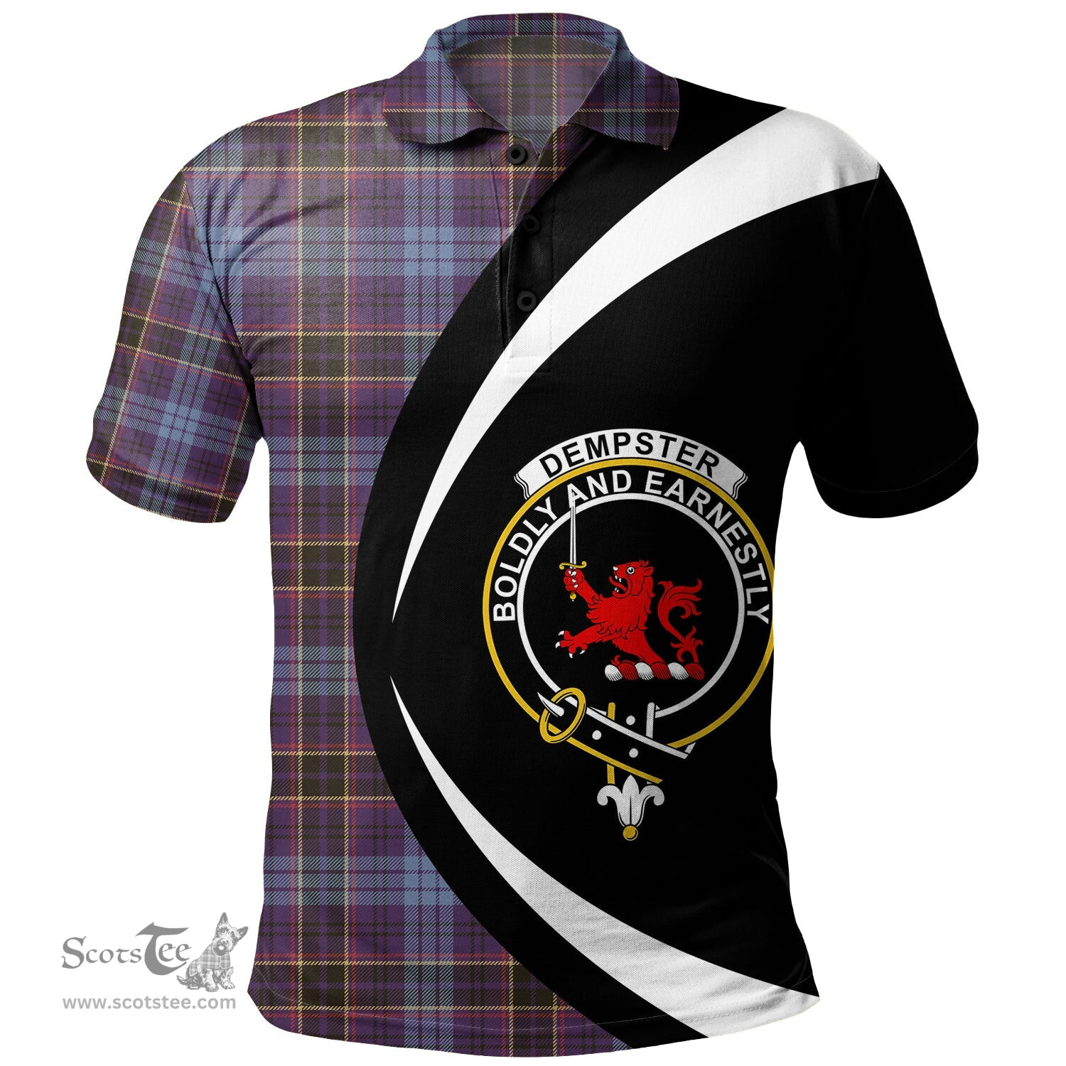 ScotsTee Shop Scottish Dempster Weathered Clan Crest Personalized Tartan Polo Shirt Circle Style Back Shirt with Your Text