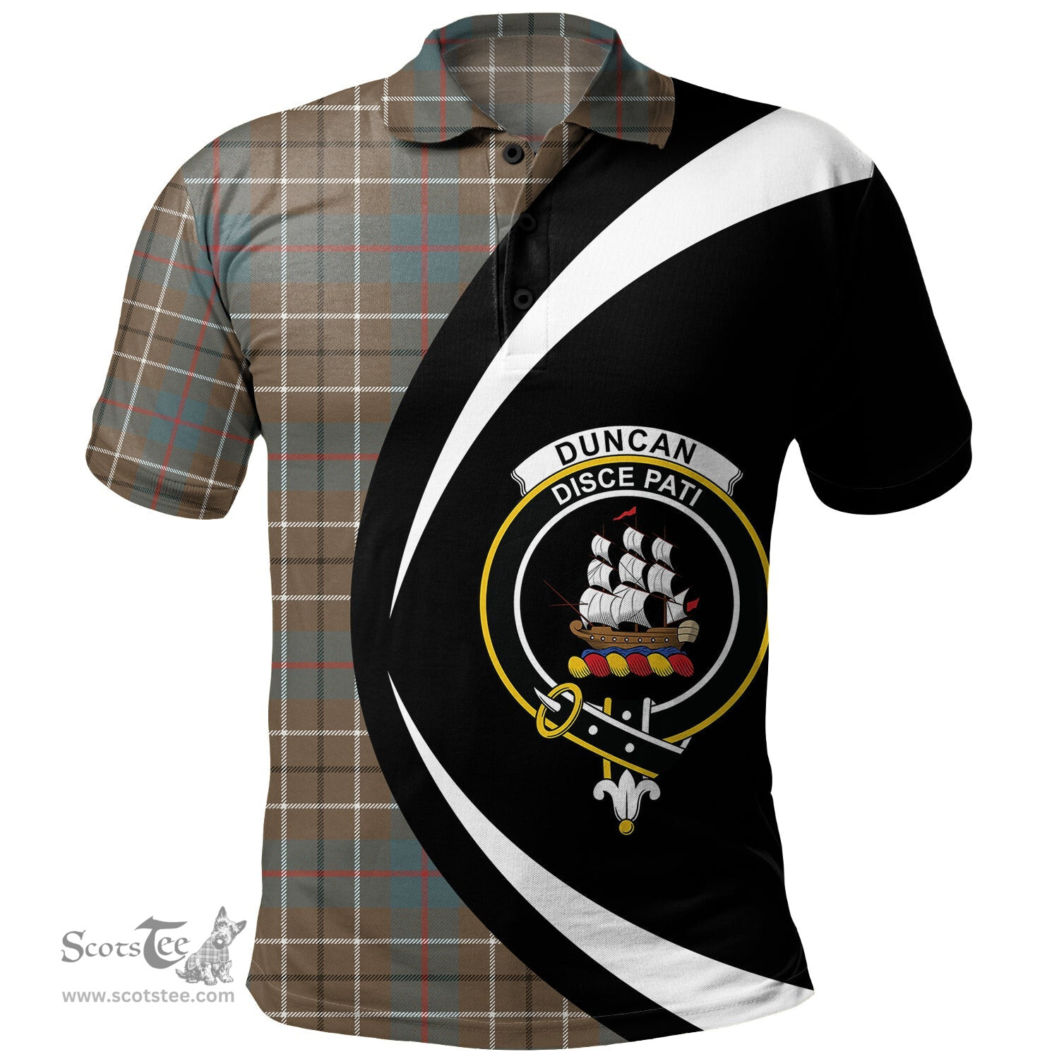 ScotsTee Shop Scottish Duncan Weathered Clan Crest Personalized Tartan Polo Shirt Circle Style Back Shirt with Your Text