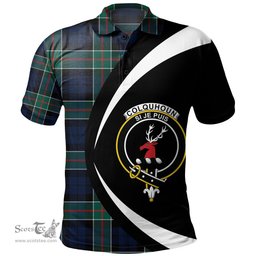 ScotsTee Shop Scottish Colquhoun (Cowans) Modern Clan Crest Personalized Tartan Polo Shirt Circle Style Back Shirt with Your Text