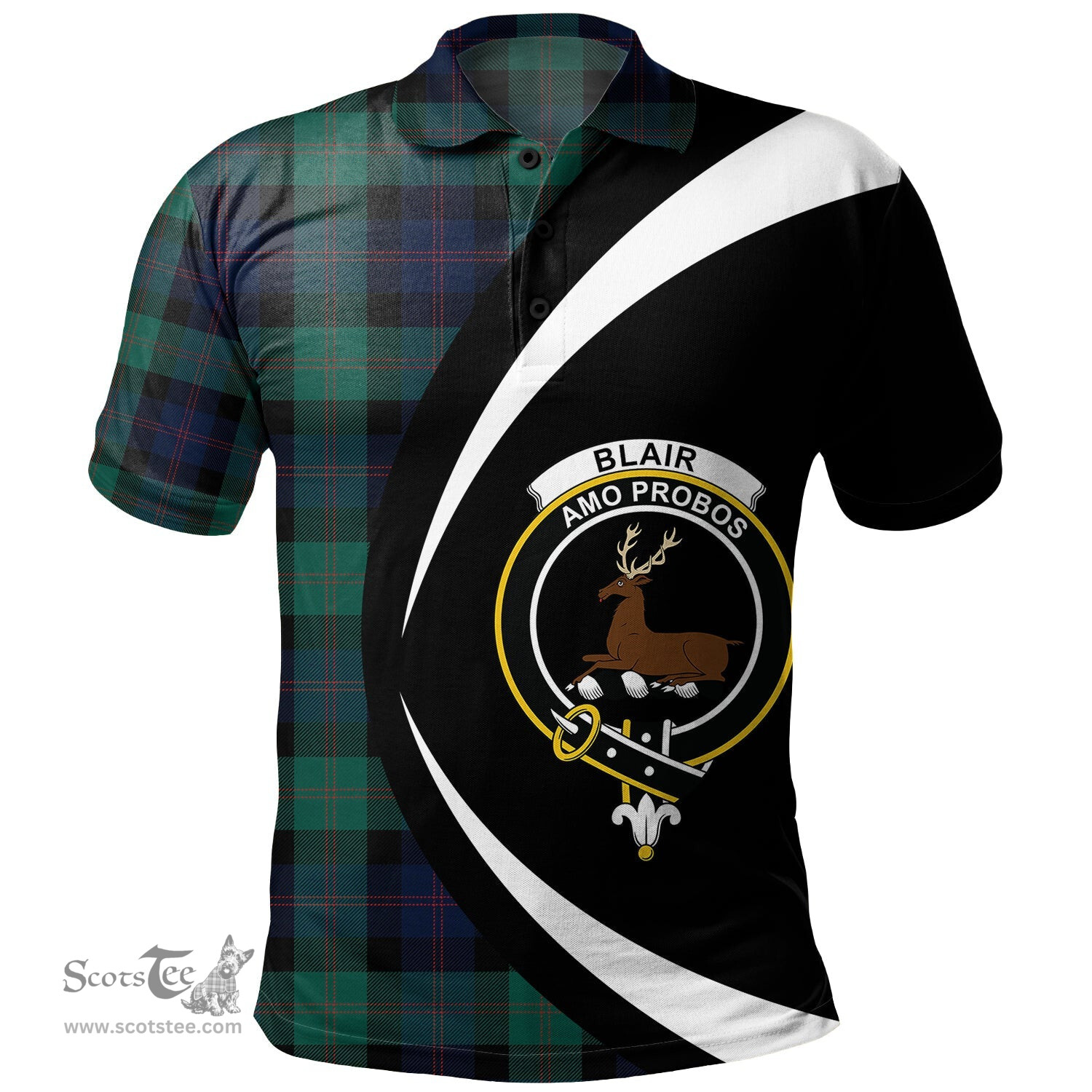 ScotsTee Shop Scottish Blair Modern Clan Crest Personalized Tartan Polo Shirt Circle Style Back Shirt with Your Text