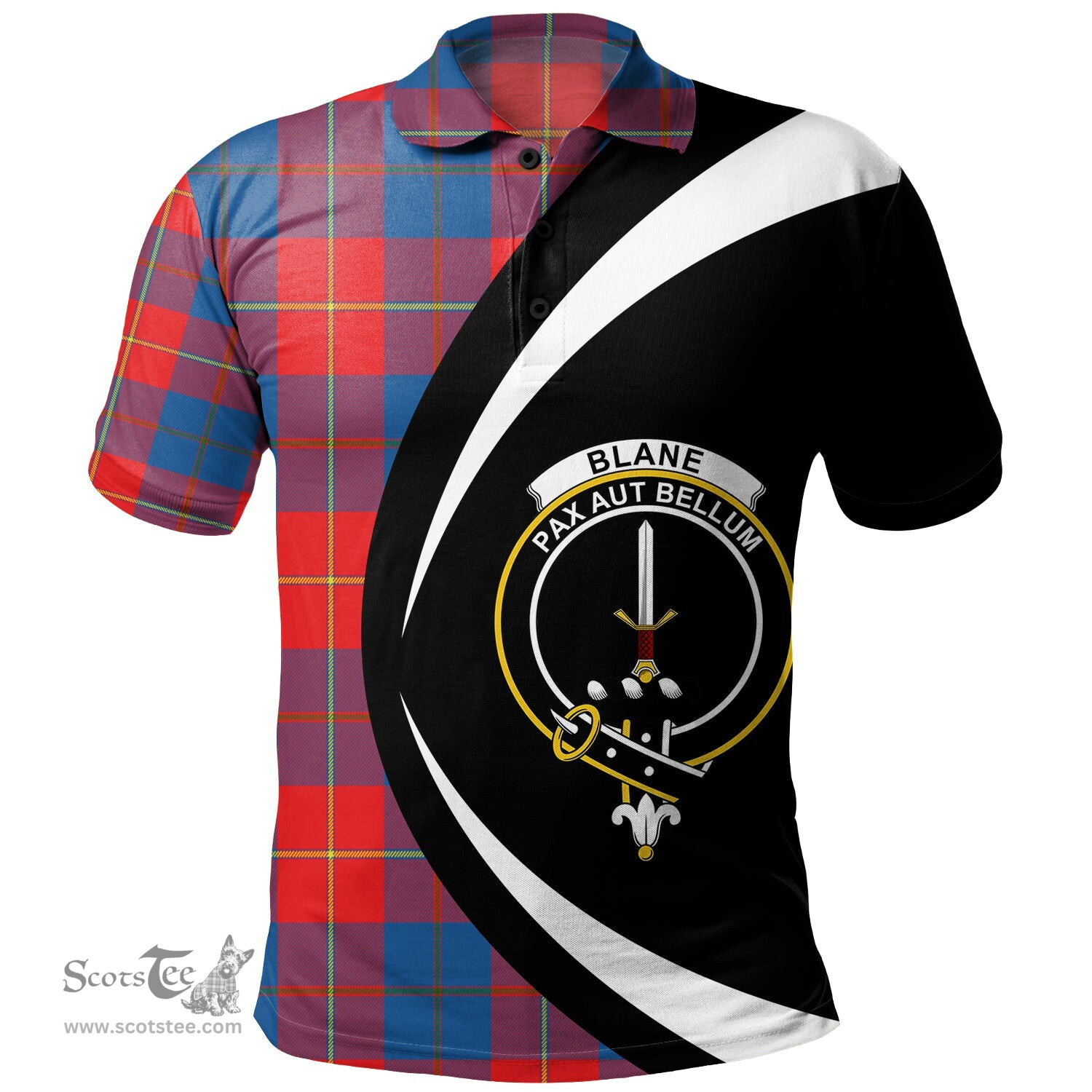 ScotsTee Shop Scottish Blane Clan Crest Personalized Tartan Polo Shirt Circle Style Back Shirt with Your Text