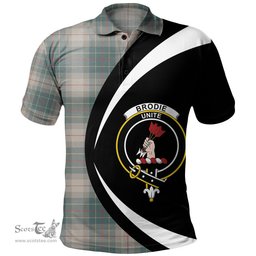 ScotsTee Shop Scottish Brodie Silver (Brodie Muted) Weathered Clan Crest Personalized Tartan Polo Shirt Circle Style Back Shirt with Your Text