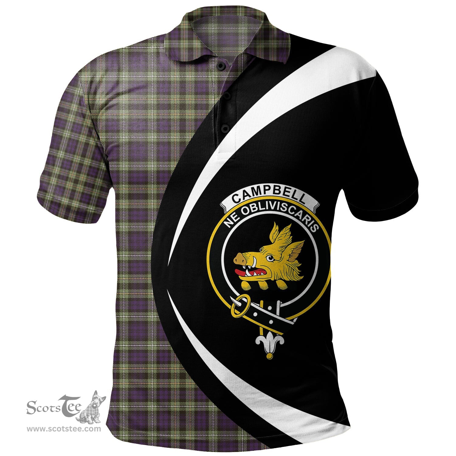 ScotsTee Shop Scottish Campbell of Argyll 1815 Weathered 2 Clan Crest Personalized Tartan Polo Shirt Circle Style Back Shirt with Your Text