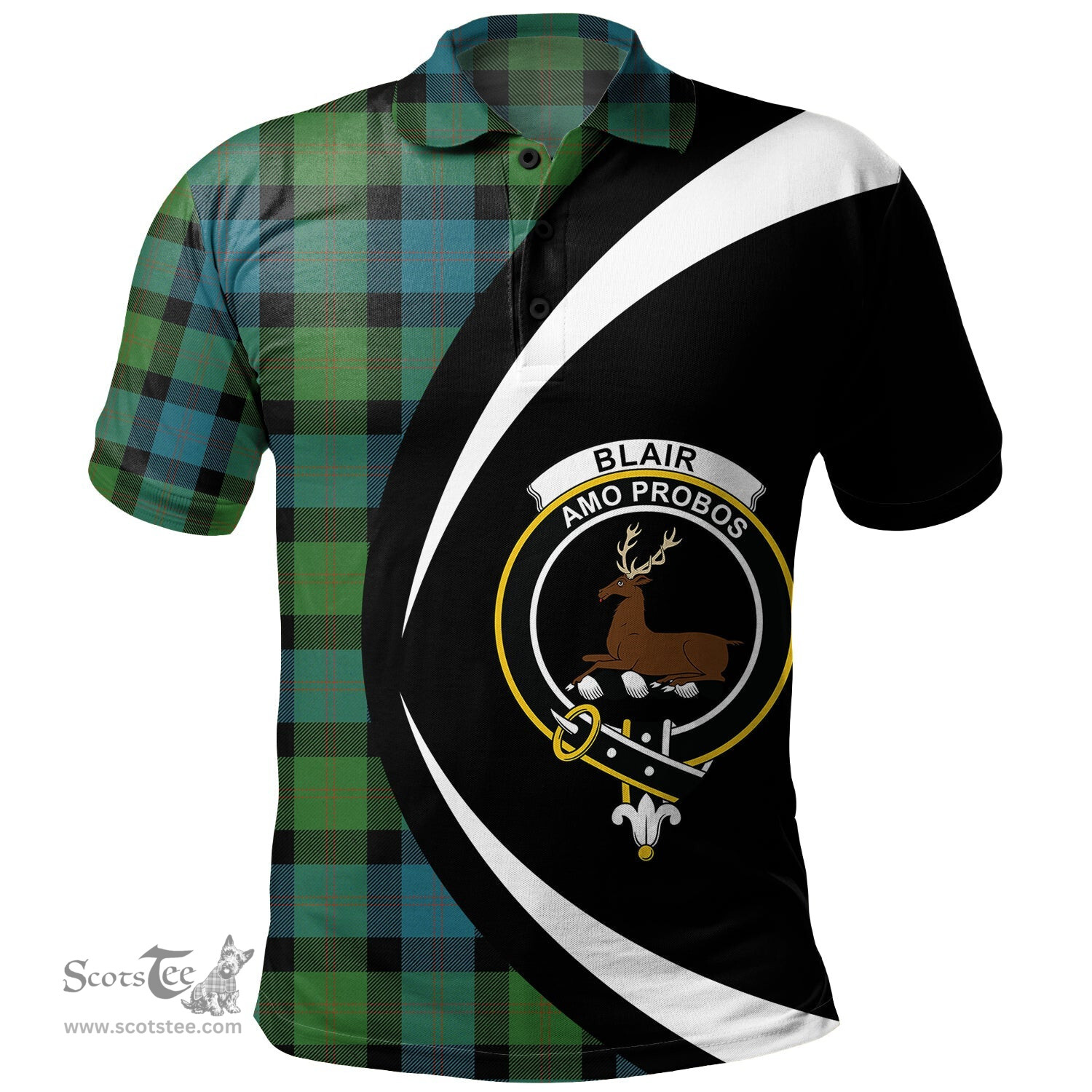 ScotsTee Shop Scottish Blair Ancient Clan Crest Personalized Tartan Polo Shirt Circle Style Back Shirt with Your Text
