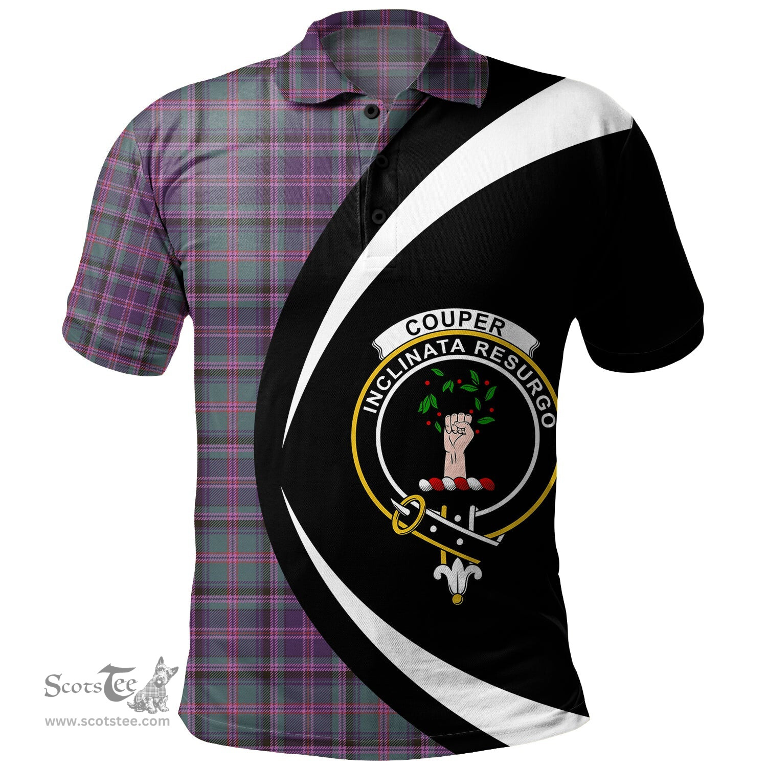 ScotsTee Shop Scottish Couper (Cooper) Weathered Clan Crest Personalized Tartan Polo Shirt Circle Style Back Shirt with Your Text
