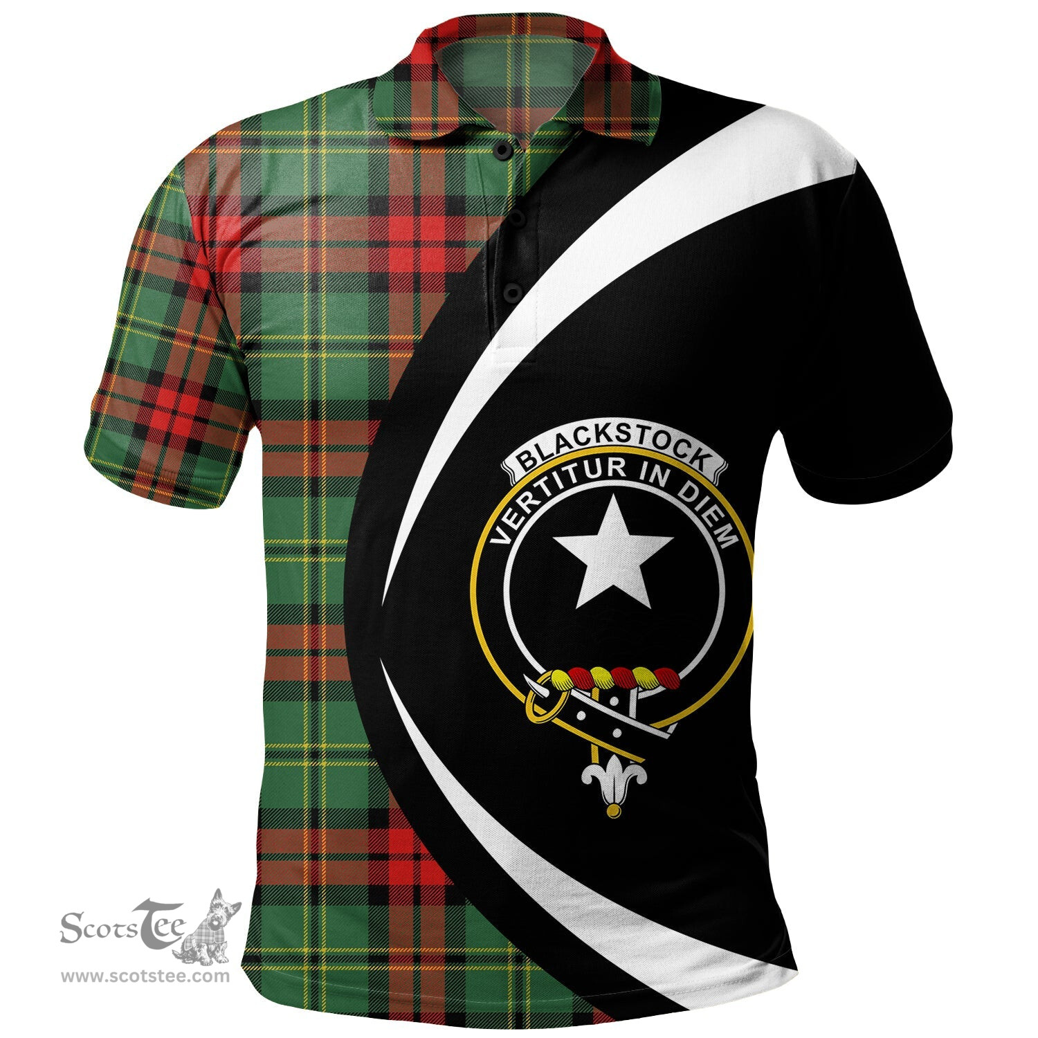 ScotsTee Shop Scottish Blackstock Hunting Modern Clan Crest Personalized Tartan Polo Shirt Circle Style Back Shirt with Your Text