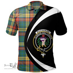 ScotsTee Shop Scottish Buchanan Ancient Clan Crest Personalized Tartan Polo Shirt Circle Style Back Shirt with Your Text