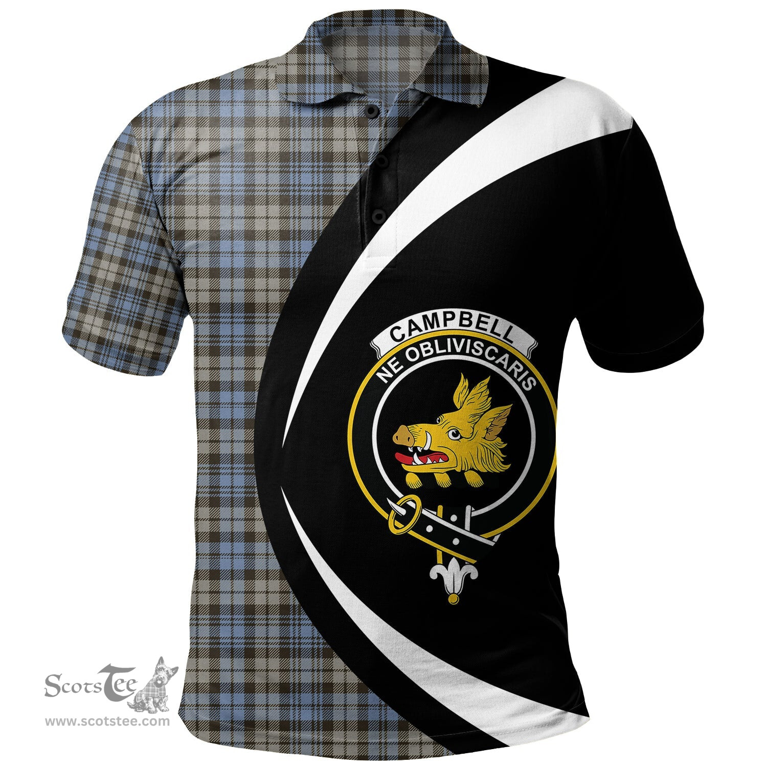 ScotsTee Shop Scottish Campbell of Inveraray Weathered 2 Clan Crest Personalized Tartan Polo Shirt Circle Style Back Shirt with Your Text