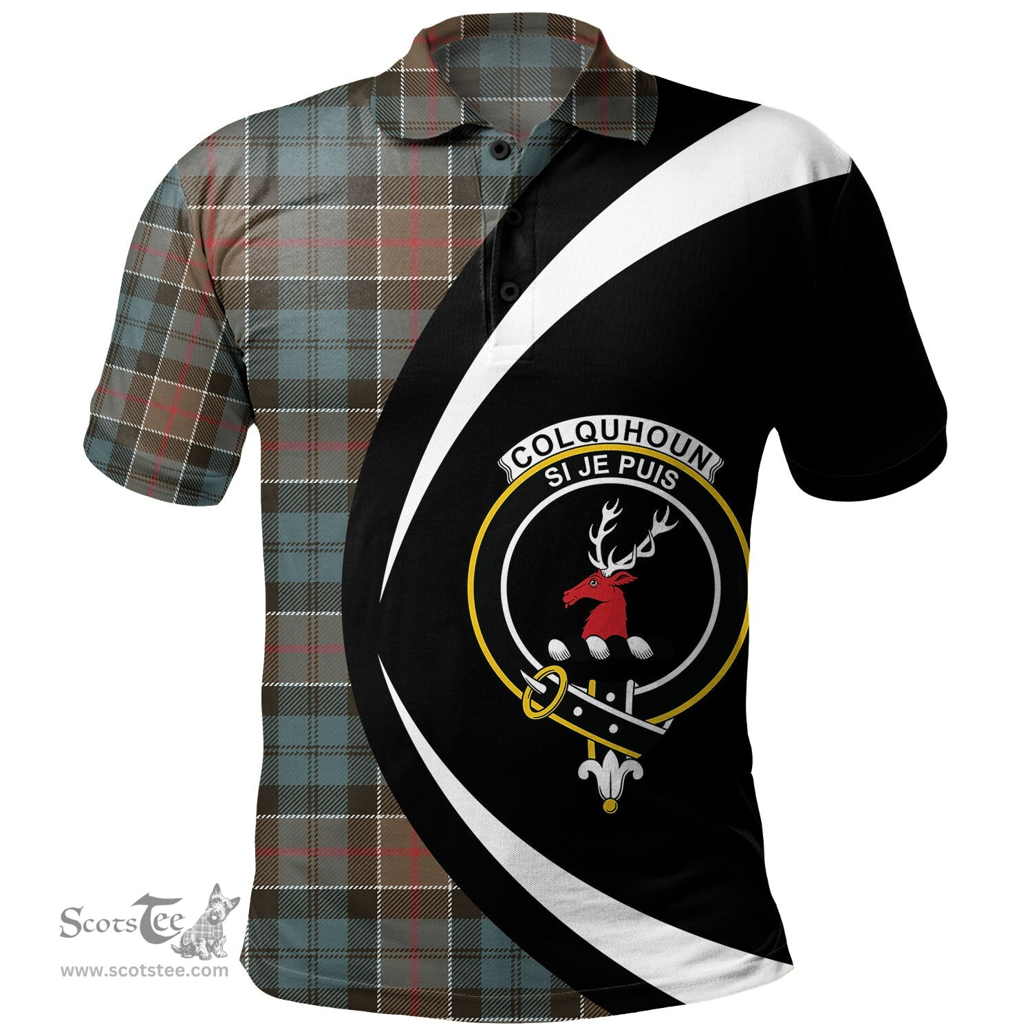 ScotsTee Shop Scottish Colquhoun Weathered Clan Crest Personalized Tartan Polo Shirt Circle Style Back Shirt with Your Text