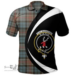 ScotsTee Shop Scottish Colquhoun Weathered Clan Crest Personalized Tartan Polo Shirt Circle Style Back Shirt with Your Text