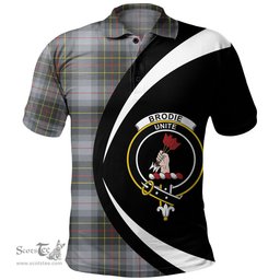 ScotsTee Shop Scottish Brodie Silver (Brodie Muted) Modern Clan Crest Personalized Tartan Polo Shirt Circle Style Back Shirt with Your Text