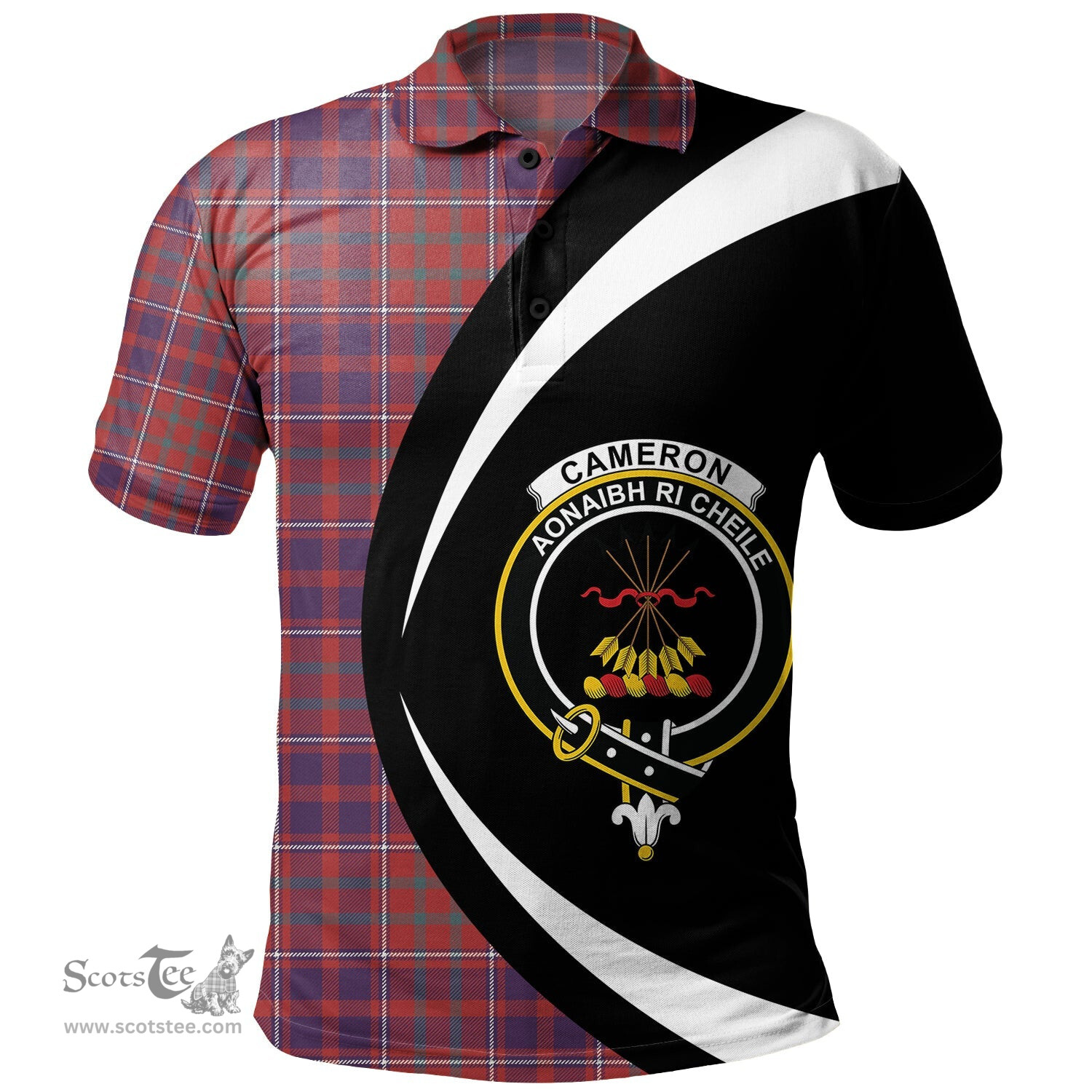 ScotsTee Shop Scottish Cameron of Locheil Weathered 2 Clan Crest Personalized Tartan Polo Shirt Circle Style Back Shirt with Your Text