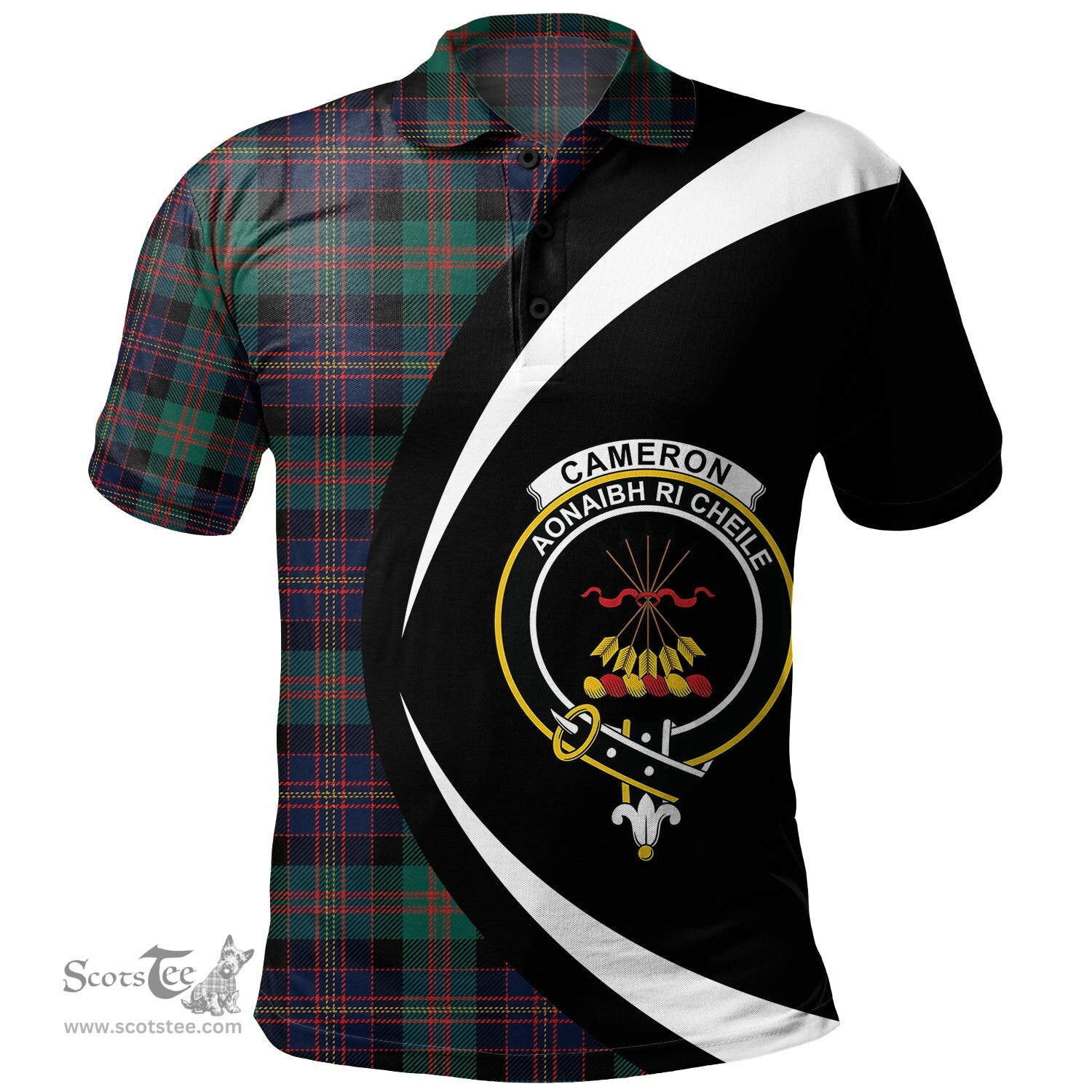 ScotsTee Shop Scottish Cameron of Erracht #3 Modern 2 Clan Crest Personalized Tartan Polo Shirt Circle Style Back Shirt with Your Text