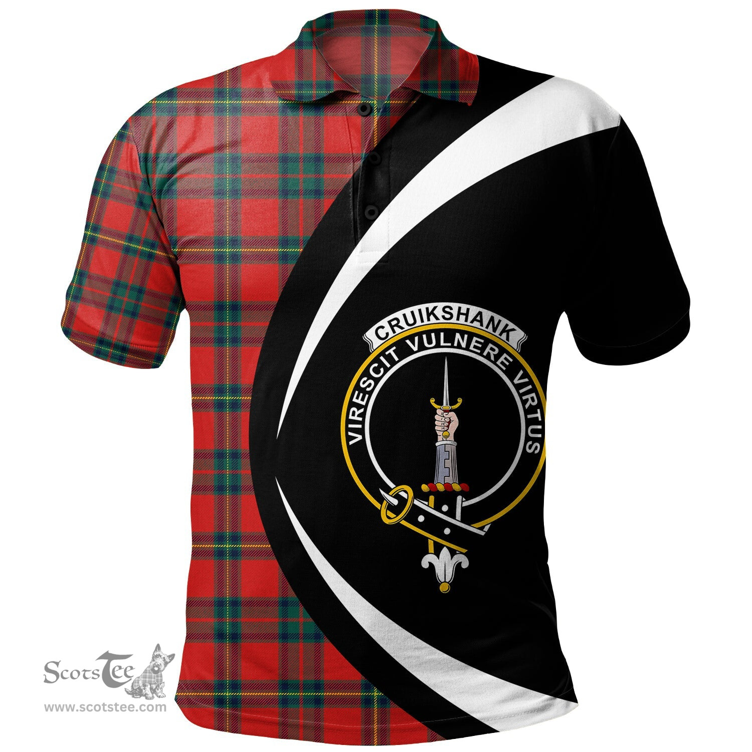 ScotsTee Shop Scottish Cruikshank Modern Clan Crest Personalized Tartan Polo Shirt Circle Style Back Shirt with Your Text