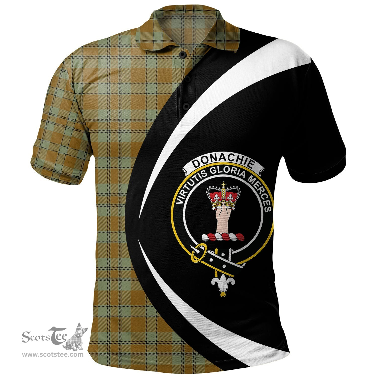 ScotsTee Shop Scottish Donachie of Brockloch Hunting Ancient Clan Crest Personalized Tartan Polo Shirt Circle Style Back Shirt with Your Text