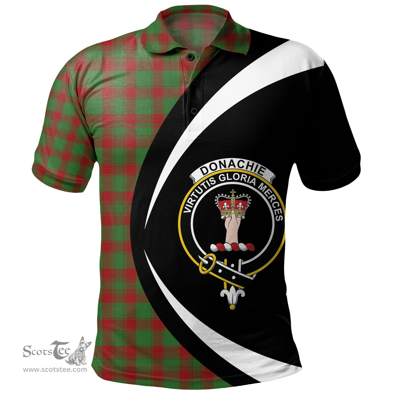 ScotsTee Shop Scottish Donachie Modern Clan Crest Personalized Tartan Polo Shirt Circle Style Back Shirt with Your Text