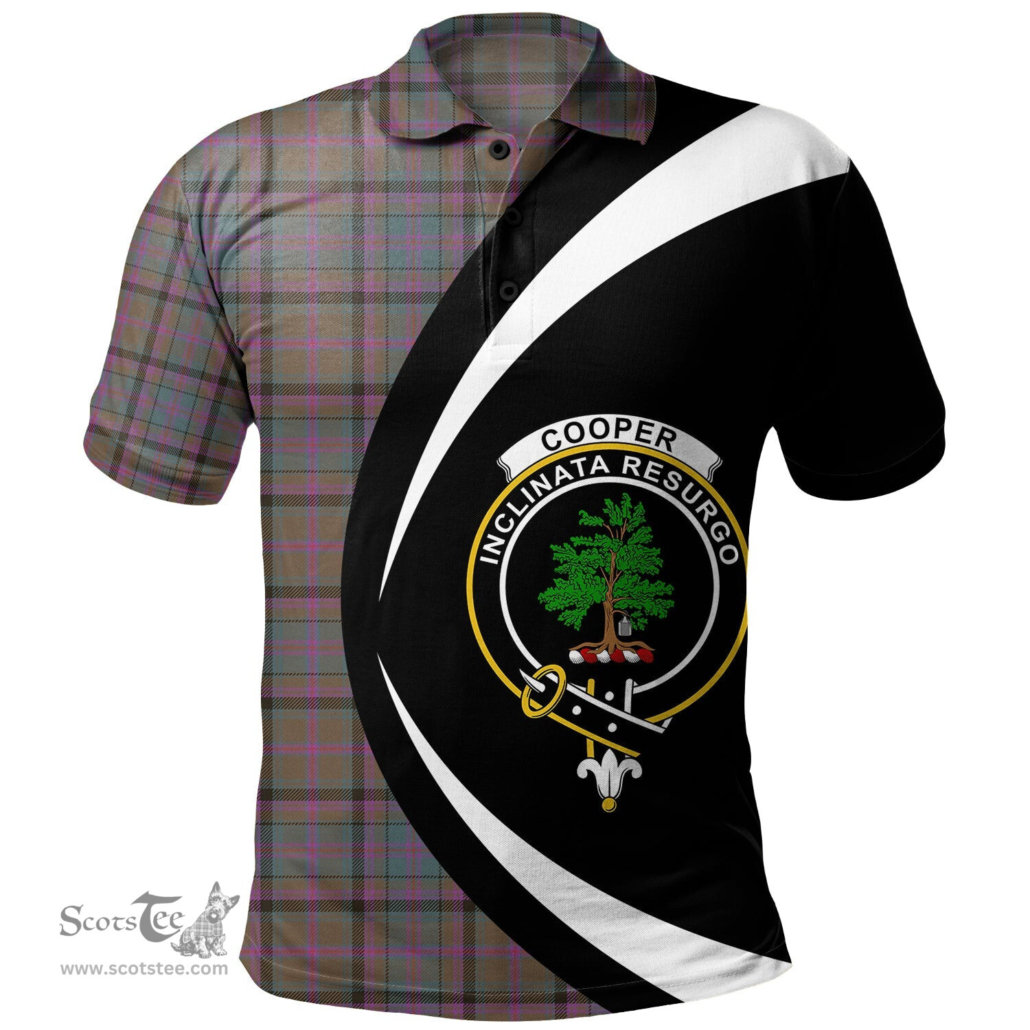 ScotsTee Shop Scottish Cooper Weathered Clan Crest Personalized Tartan Polo Shirt Circle Style Back Shirt with Your Text