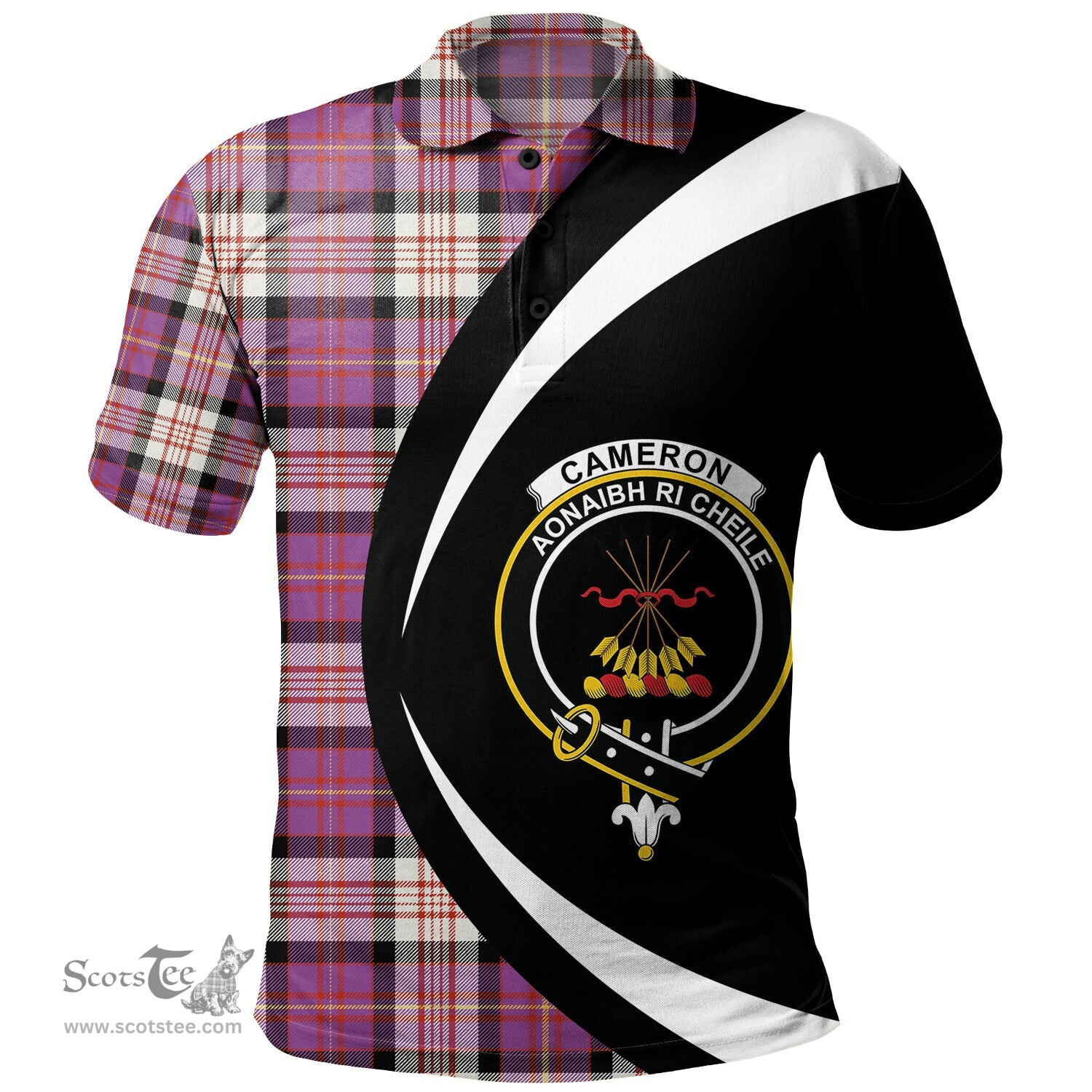 ScotsTee Shop Scottish Cameron of Erracht Dress #2 Ancient 2 Clan Crest Personalized Tartan Polo Shirt Circle Style Back Shirt with Your Text