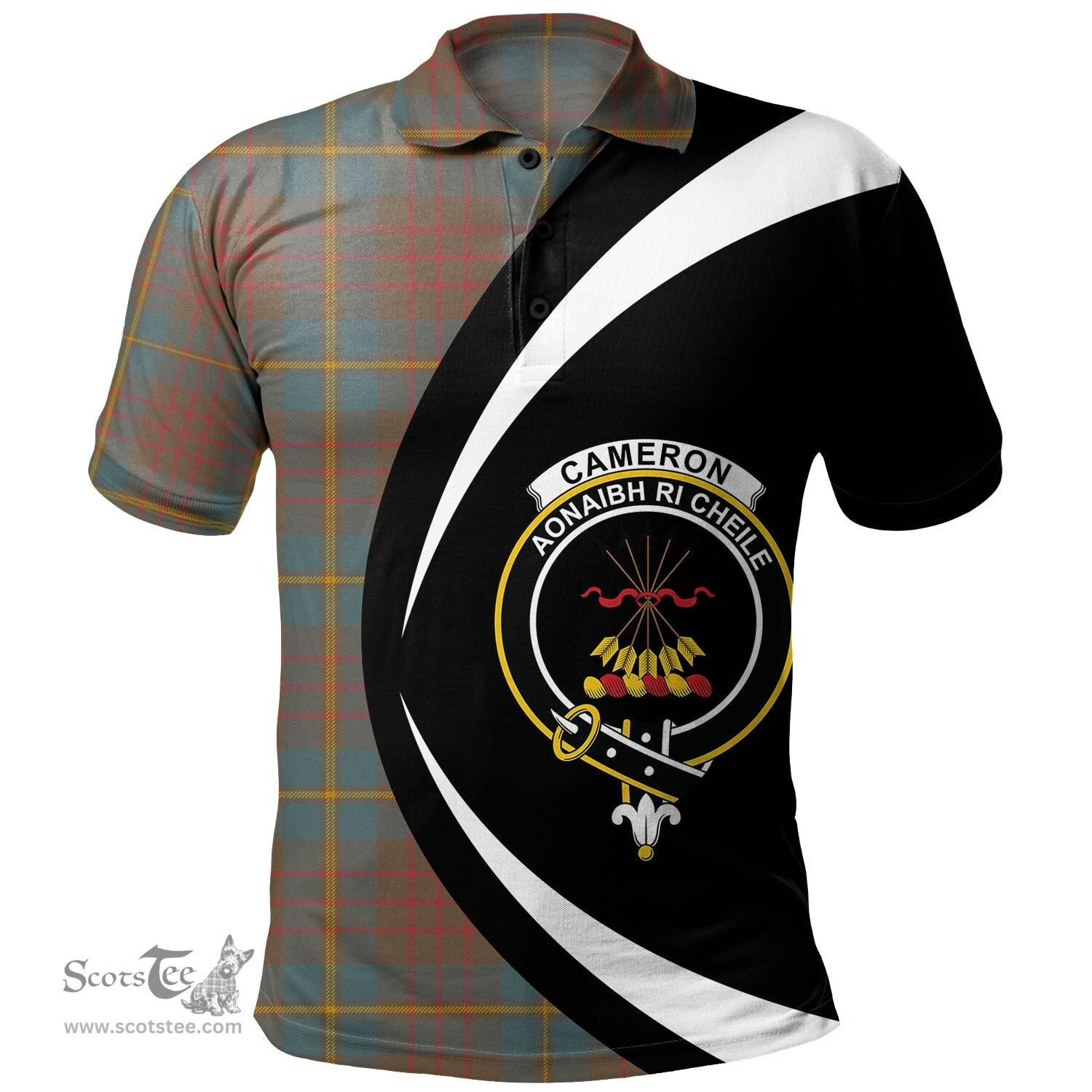 ScotsTee Shop Scottish Cameron of Lochiel Hunting Weathered 2 Clan Crest Personalized Tartan Polo Shirt Circle Style Back Shirt with Your Text