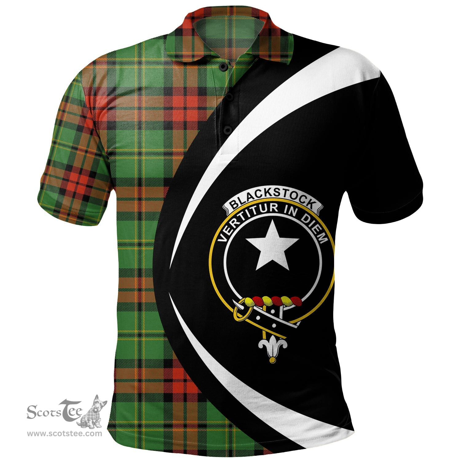 ScotsTee Shop Scottish Blackstock Hunting Ancient Clan Crest Personalized Tartan Polo Shirt Circle Style Back Shirt with Your Text