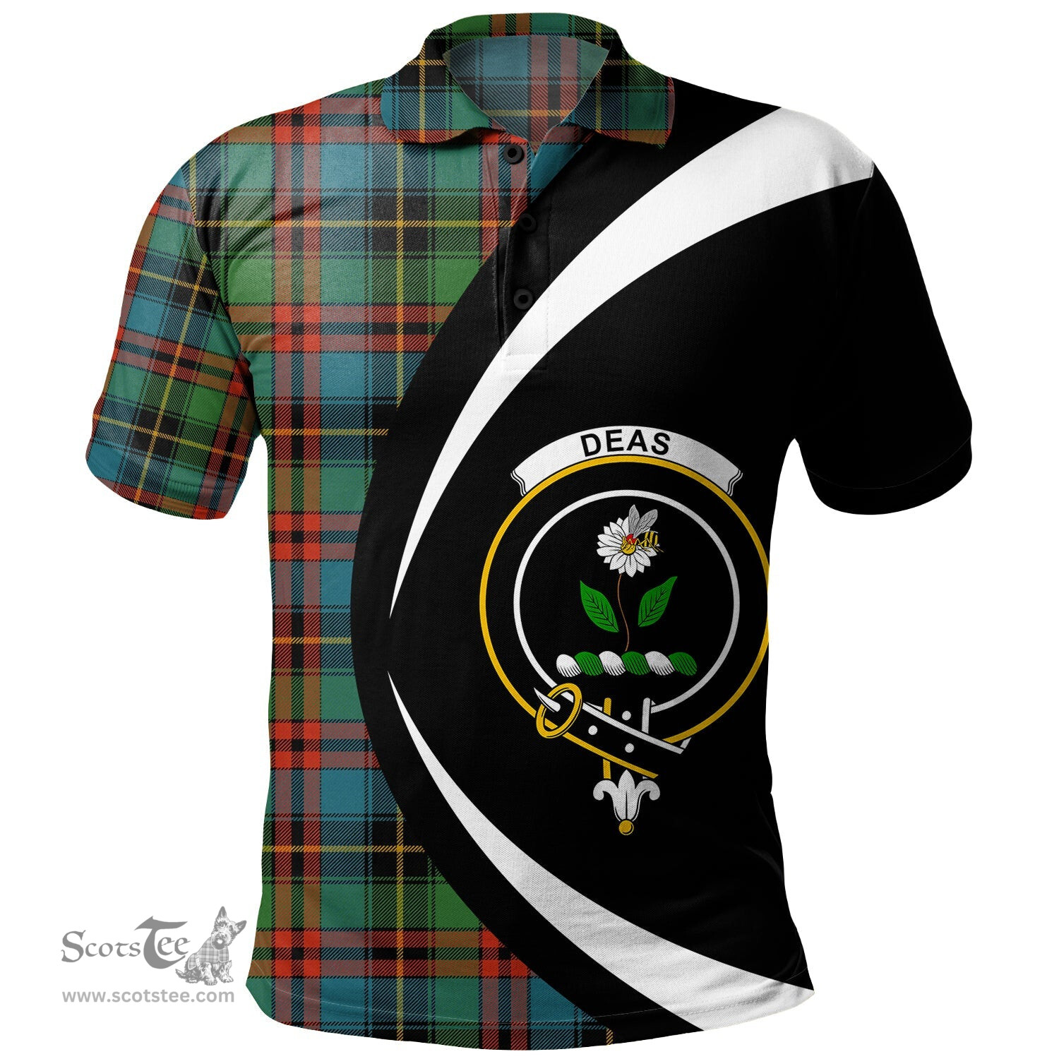 ScotsTee Shop Scottish Deas Ancient Clan Crest Personalized Tartan Polo Shirt Circle Style Back Shirt with Your Text