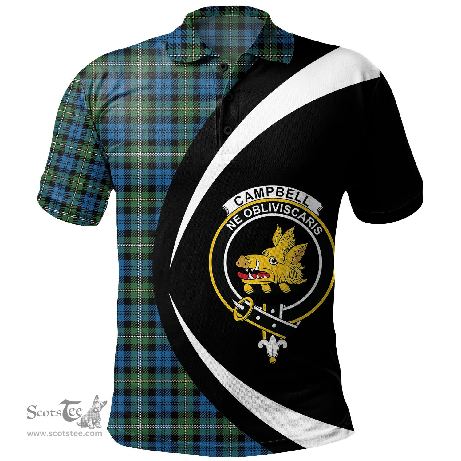 ScotsTee Shop Scottish Campbell of Loudon (Campbell Louden) Ancient 2 Clan Crest Personalized Tartan Polo Shirt Circle Style Back Shirt with Your Text