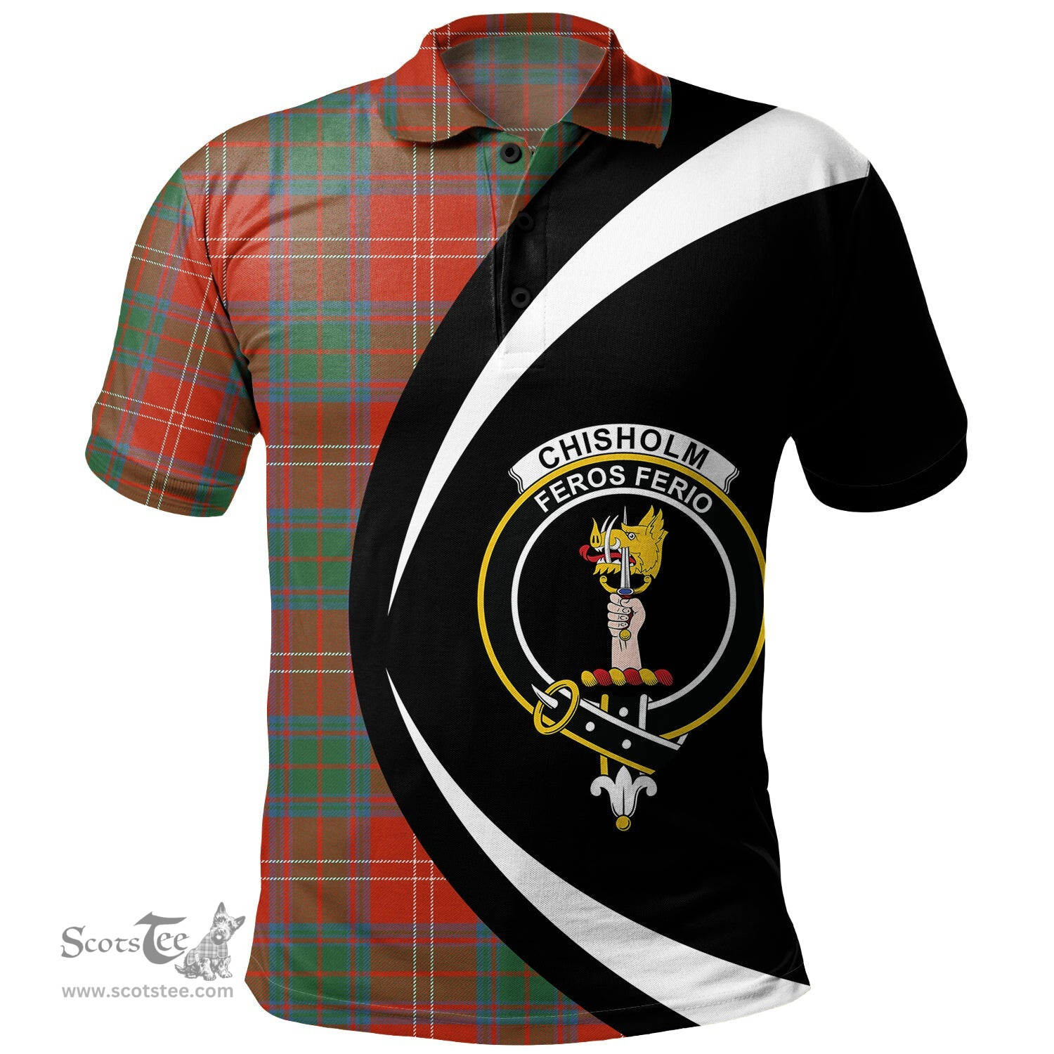 ScotsTee Shop Scottish Chisholm Ancient Clan Crest Personalized Tartan Polo Shirt Circle Style Back Shirt with Your Text