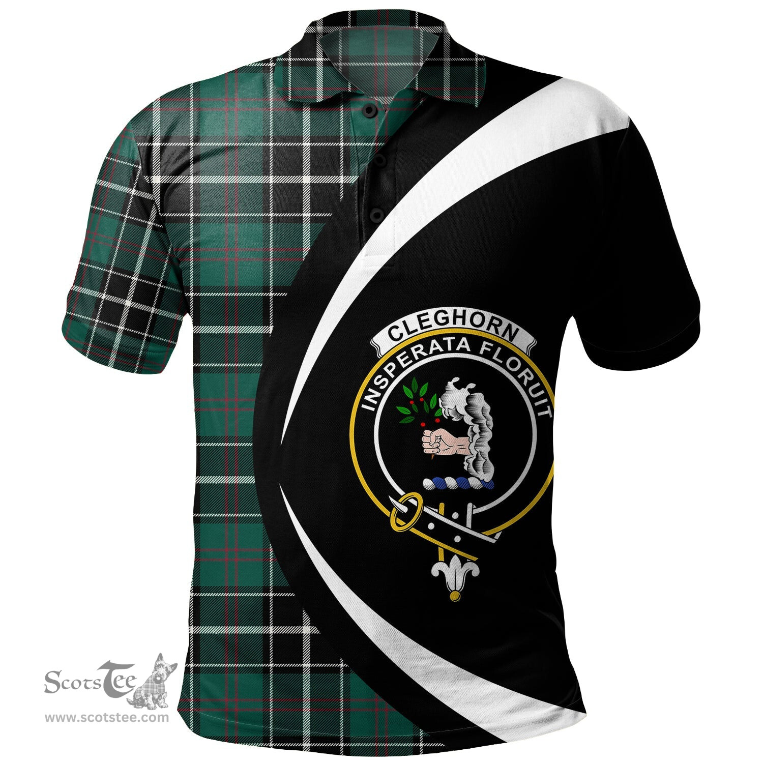 ScotsTee Shop Scottish Cleghorn Modern Clan Crest Personalized Tartan Polo Shirt Circle Style Back Shirt with Your Text