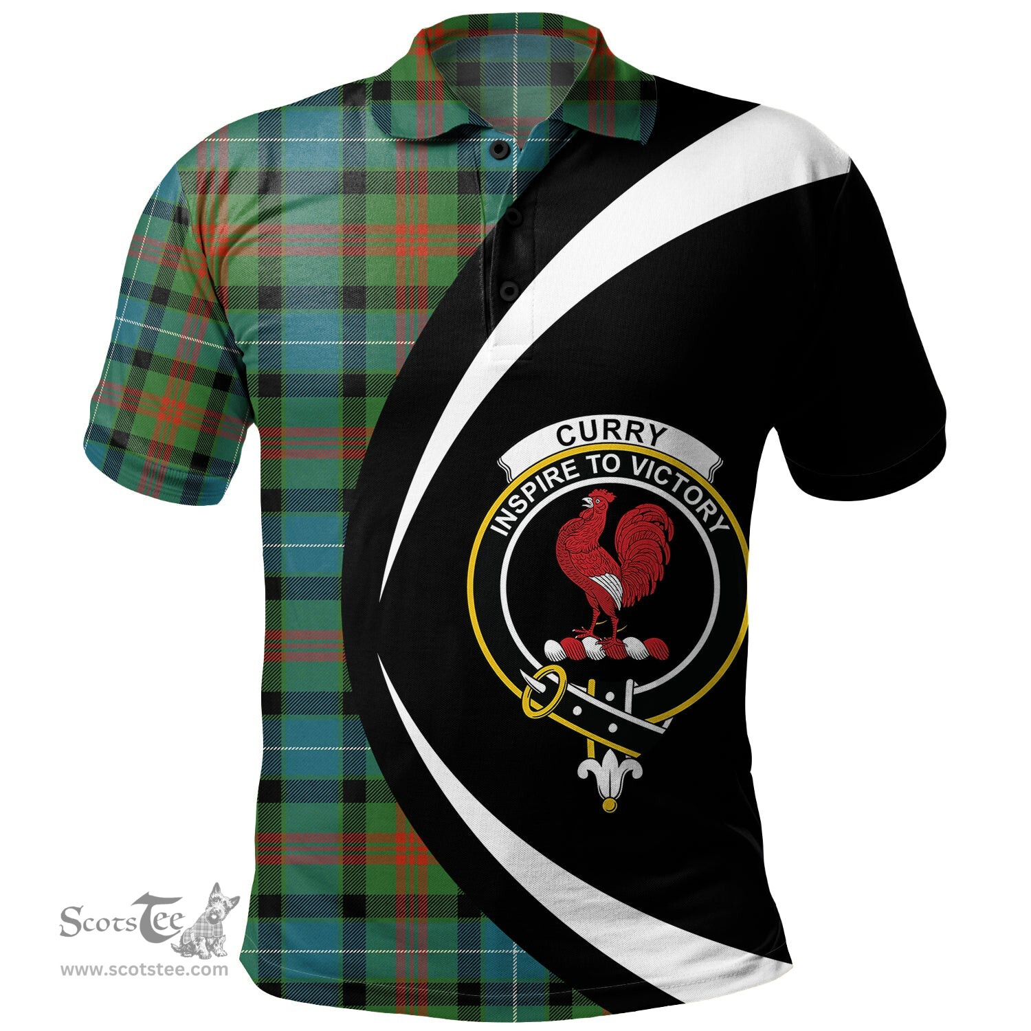 ScotsTee Shop Scottish Curry (Currie) Ancient Clan Crest Personalized Tartan Polo Shirt Circle Style Back Shirt with Your Text