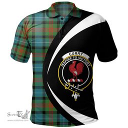 ScotsTee Shop Scottish Curry (Currie) Ancient Clan Crest Personalized Tartan Polo Shirt Circle Style Back Shirt with Your Text