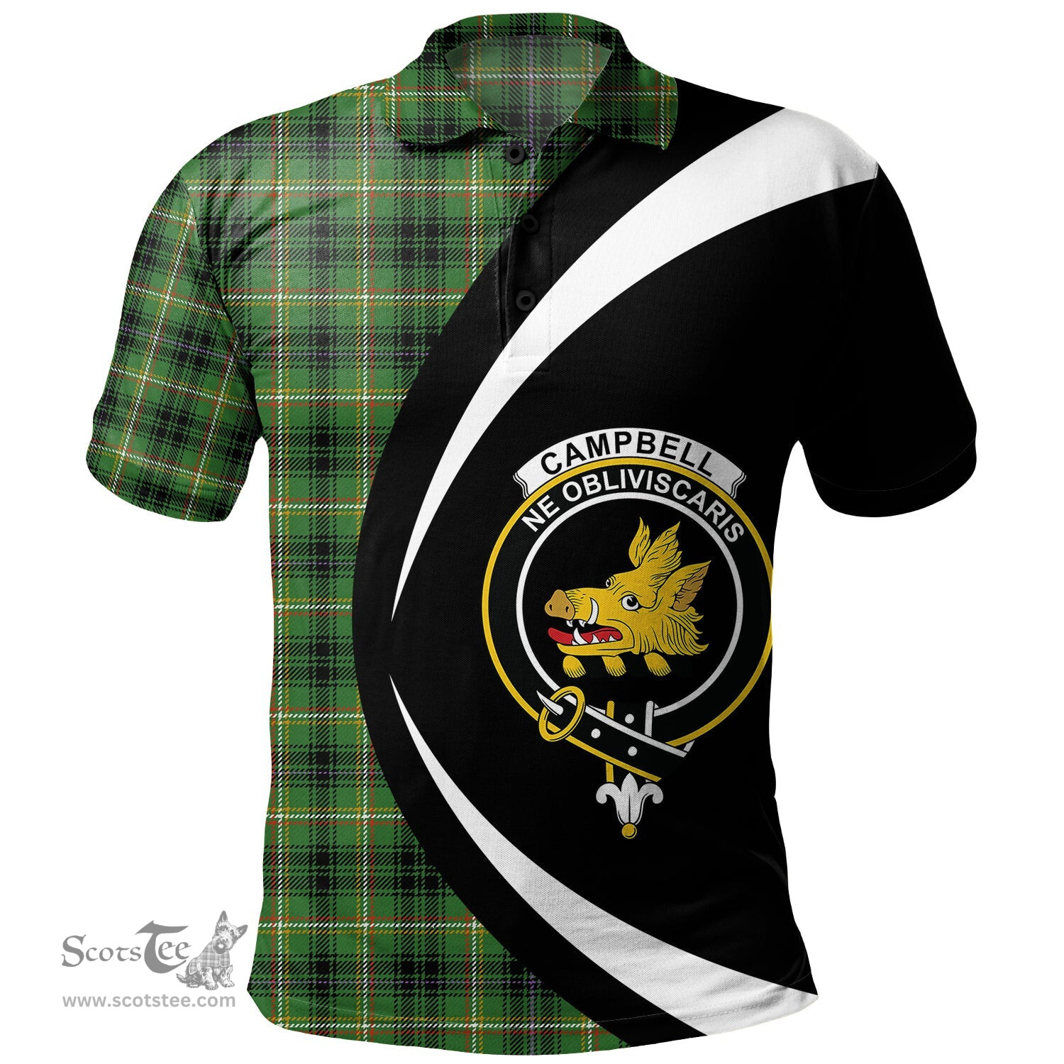 ScotsTee Shop Scottish Campbell Marquis of Lorne Ancient 2 Clan Crest Personalized Tartan Polo Shirt Circle Style Back Shirt with Your Text