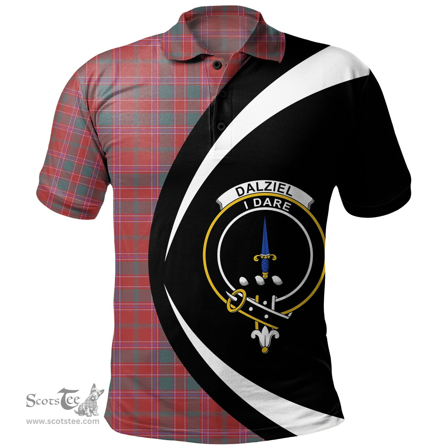 ScotsTee Shop Scottish Dalziel Weathered Clan Crest Personalized Tartan Polo Shirt Circle Style Back Shirt with Your Text
