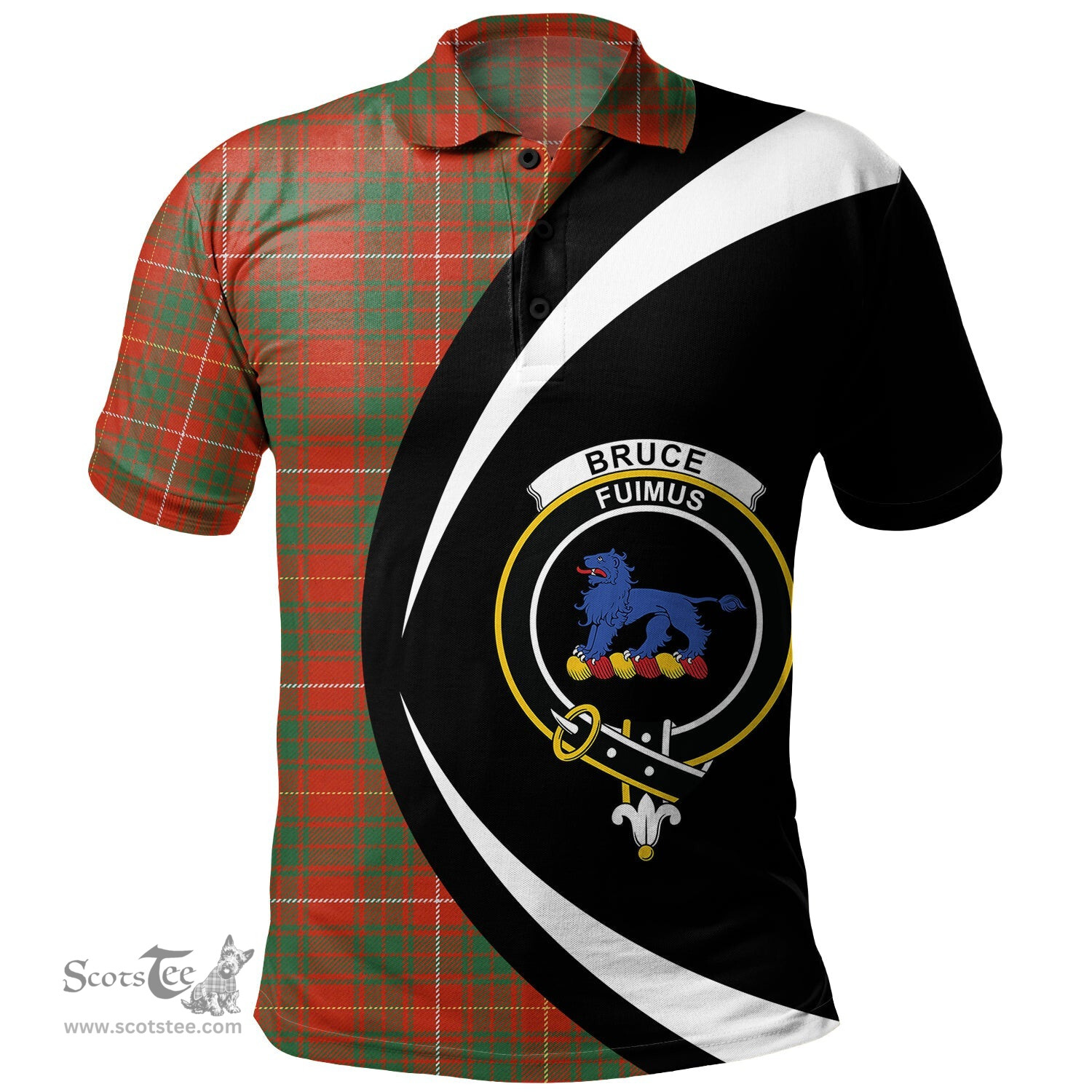 ScotsTee Shop Scottish Bruce Ancient Clan Crest Personalized Tartan Polo Shirt Circle Style Back Shirt with Your Text