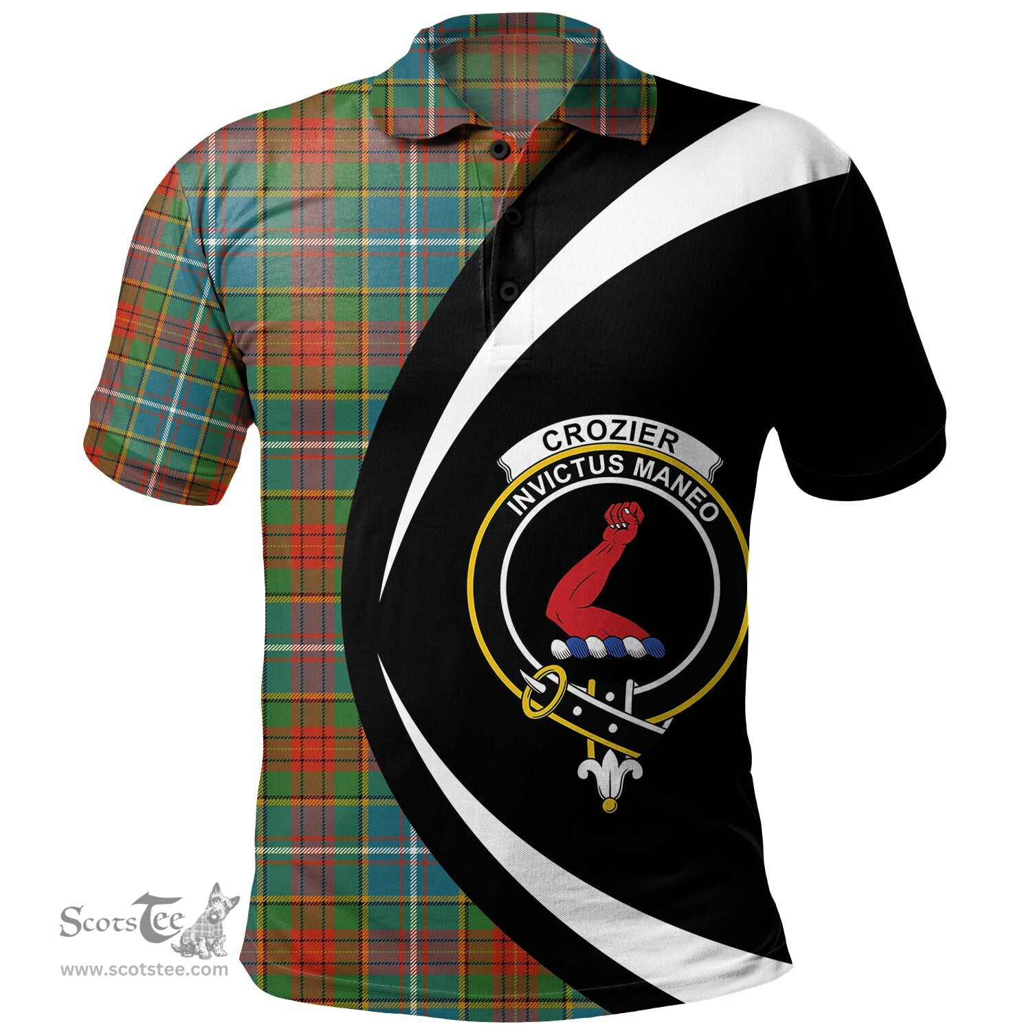 ScotsTee Shop Scottish Crozier Ancient Clan Crest Personalized Tartan Polo Shirt Circle Style Back Shirt with Your Text